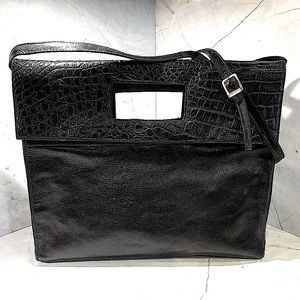 Town Shoes black leather structured bag with alligator embossed handle